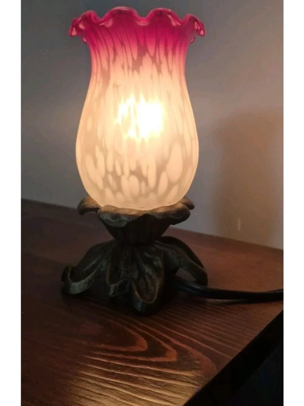 Andrea by Sadek Vintage Pink Spotted Porcelain Orchid 7-inch Lamp Cast Iron Base